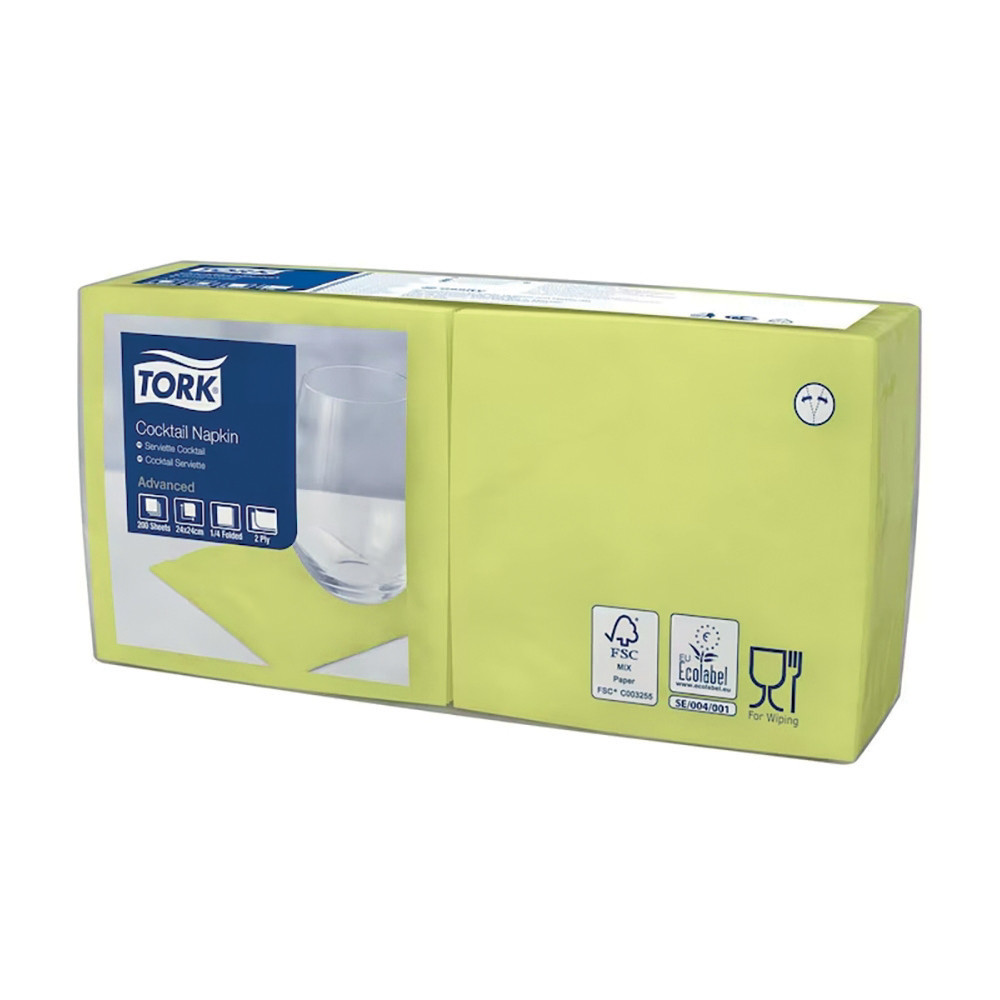 TORK Serviettes cocktail en papier Tork, coloris citron vert, le colis de 200