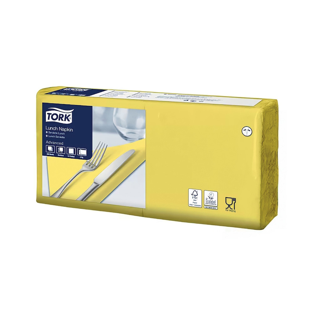 TORK Serviettes de table en papier Lunch Tork, coloris jaune, le colis de 200