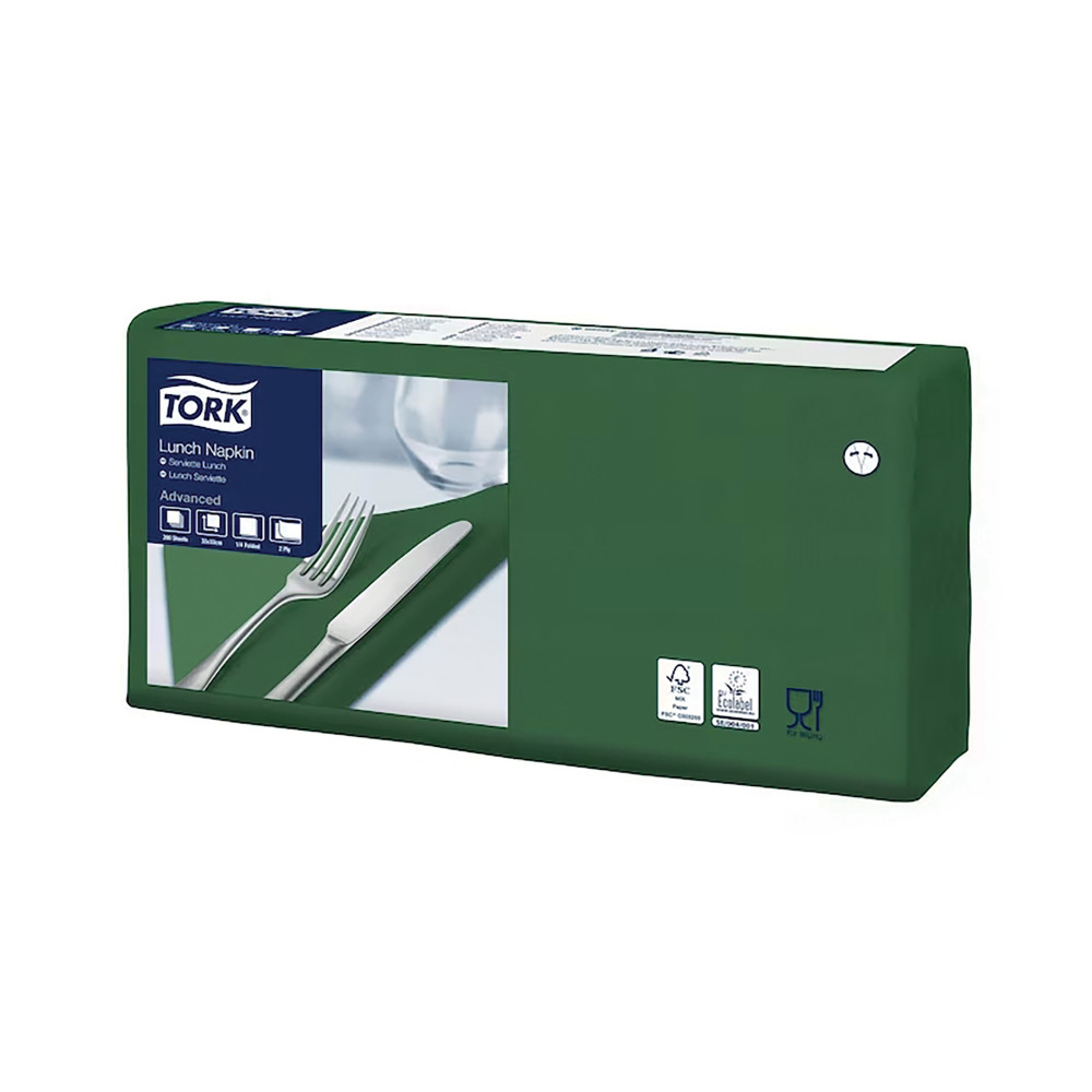 TORK Serviettes de table en papier Lunch Tork, coloris vert sapin, le colis de 200