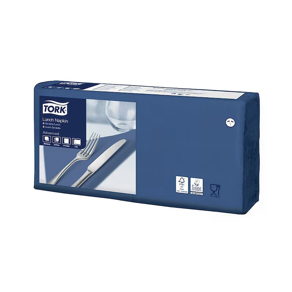 TORK Serviettes de table en papier Lunch Tork, coloris bleu ocan, le colis de 200