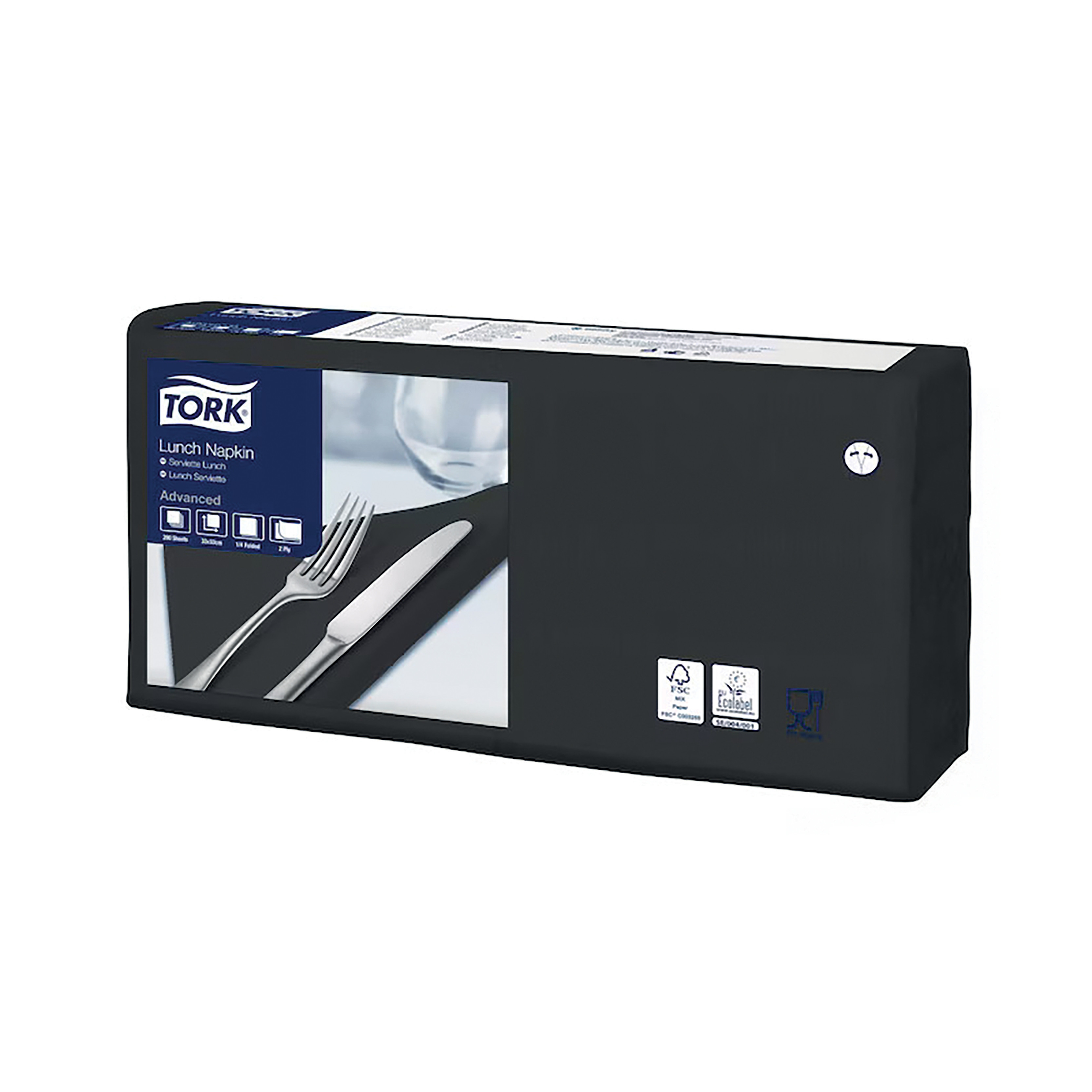 Serviettes de table en papier Lunch Tork, coloris noir, le colis de 200