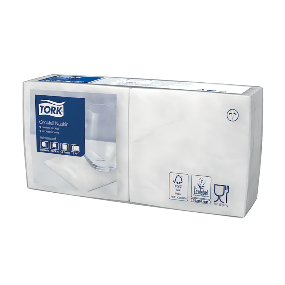 TORK Serviettes cocktail en papier Tork, coloris blanc, le colis de 200