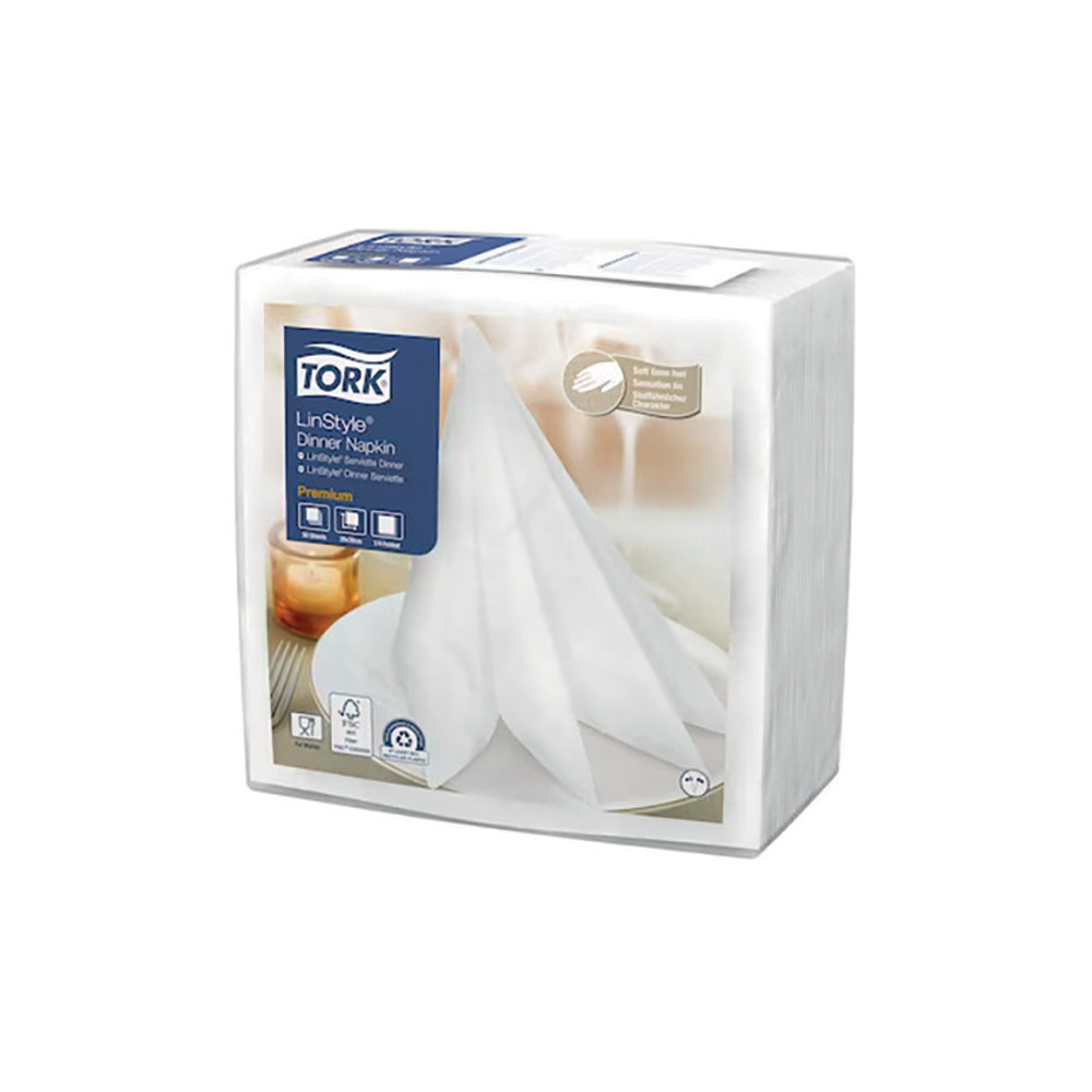 TORK Serviettes de table non tiss Dinner Linstyle Tork, coloris blanc, le colis de 50