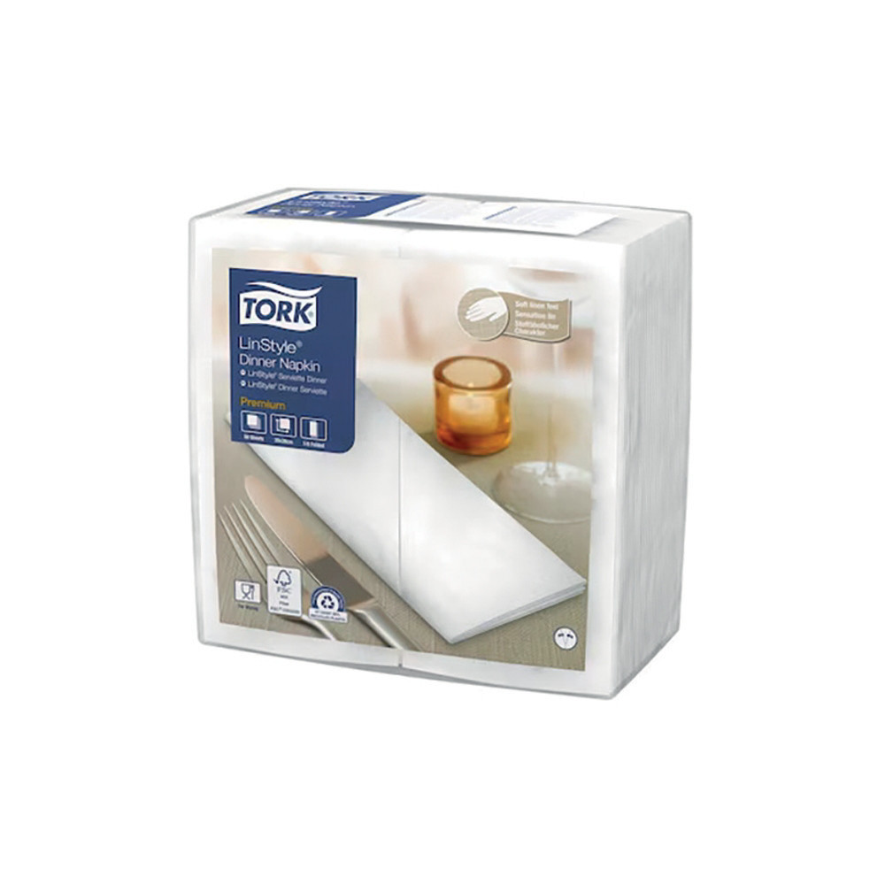 TORK Serviettes de table non tiss Dinner Linstyle Tork, pliage 1/8, coloris blanc, le colis de 50