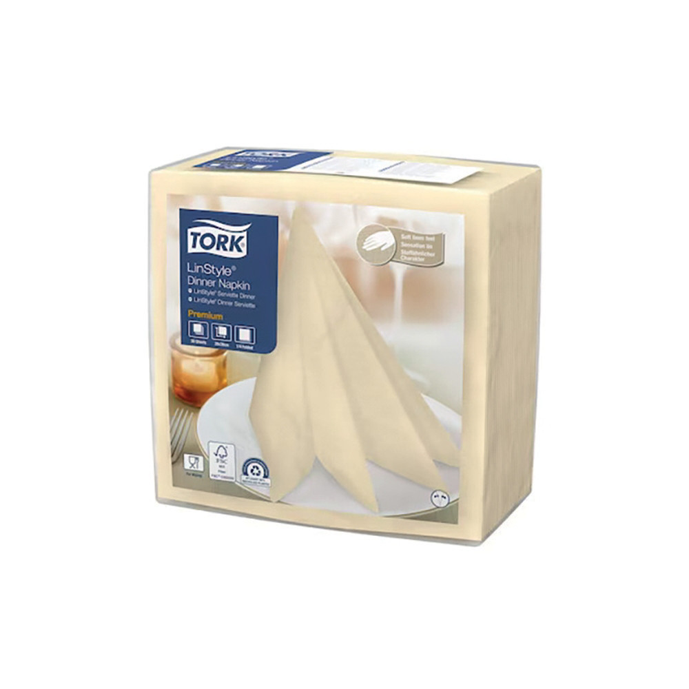 TORK Serviettes de table non tiss Dinner Linstyle Tork, coloris vanille, le colis de 50