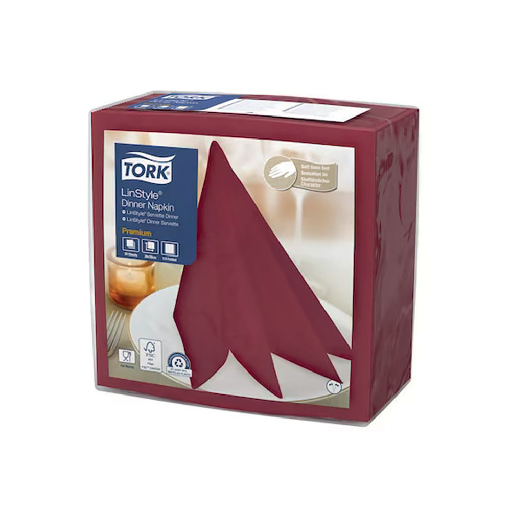 TORK Serviettes de table non tiss Dinner Linstyle Tork, coloris bordeaux, le colis de 50
