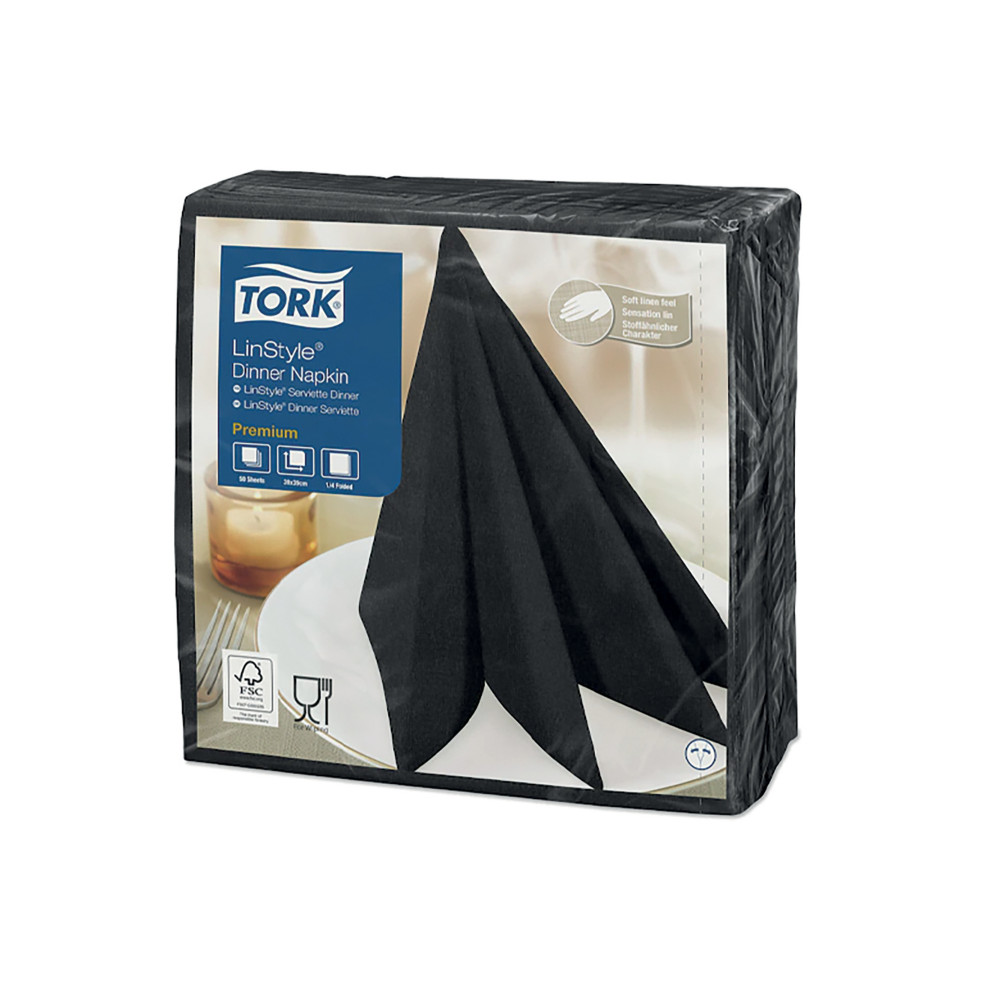 TORK Serviettes de table non tiss Dinner Linstyle Tork, coloris noir, le colis de 50