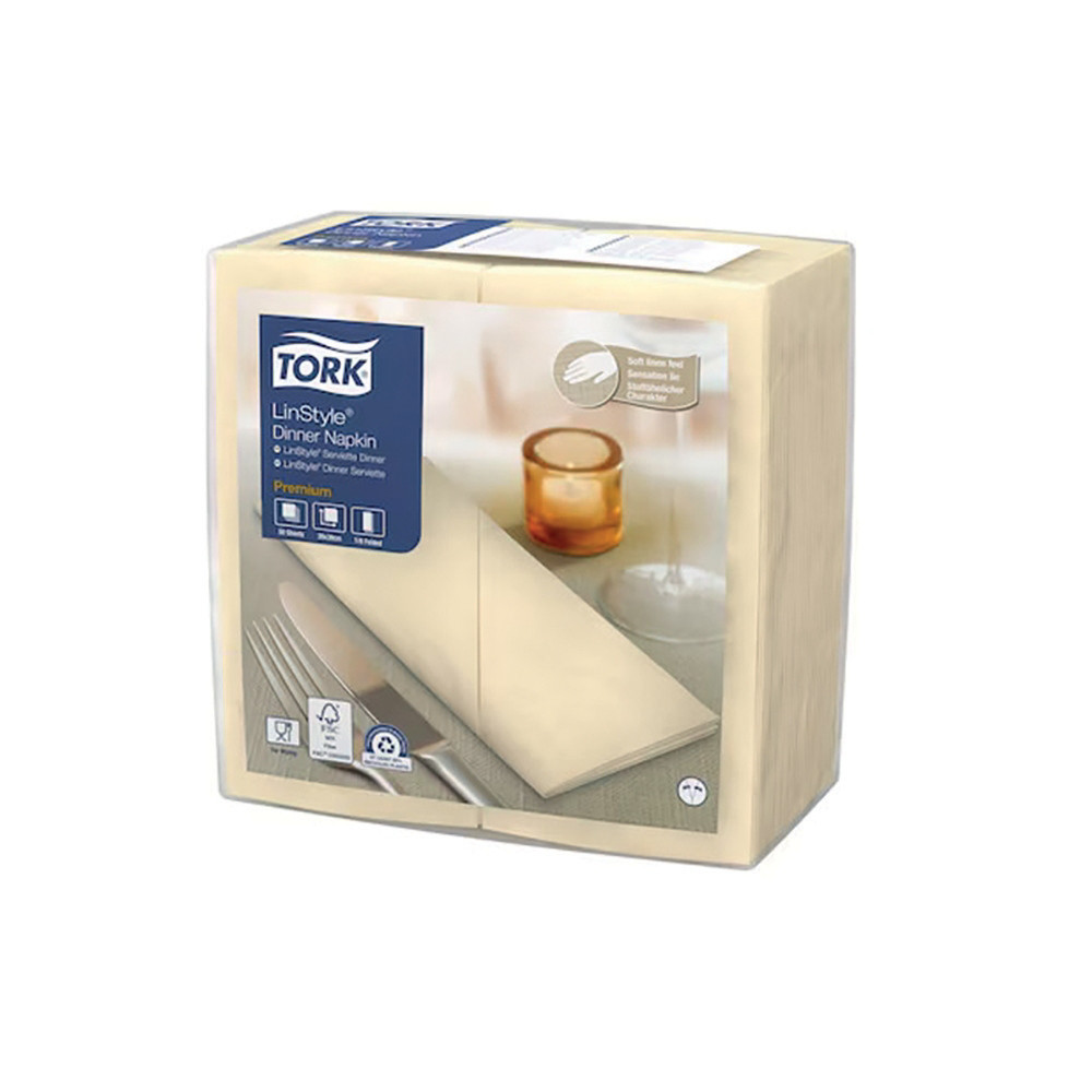 TORK Serviettes de table non tiss Dinner Linstyle Tork, pliage 1/8, coloris vanille, le colis de 50