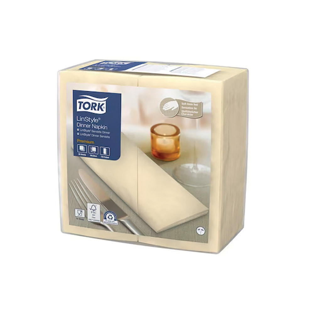 TORK Serviettes de table non tiss Dinner Linstyle Tork, pliage 1/8, coloris champagne, le colis de 50