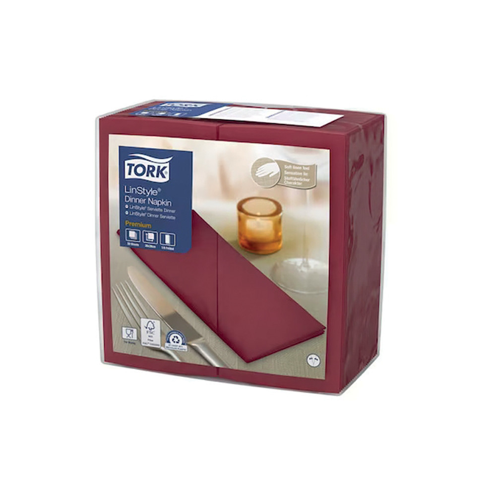 TORK Serviettes de table non tiss Dinner Linstyle Tork, pliage 1/8, coloris bordeaux, le colis de 50