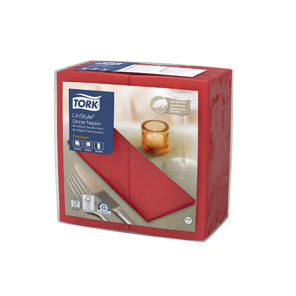 TORK Serviettes de table non tiss Dinner Linstyle Tork, pliage 1/8, coloris coquelicot, le colis de 50