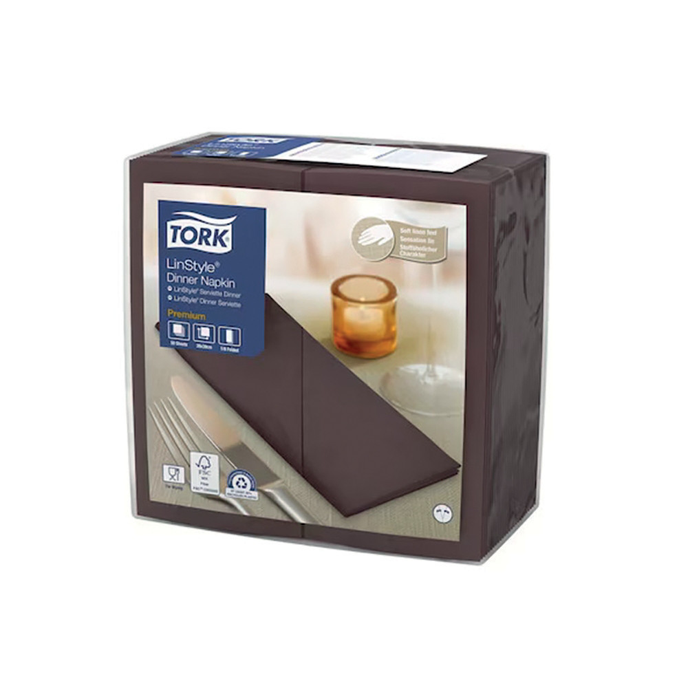 TORK Serviettes de table non tiss Dinner Linstyle Tork, pliage 1/8, coloris cacao, le colis de 50
