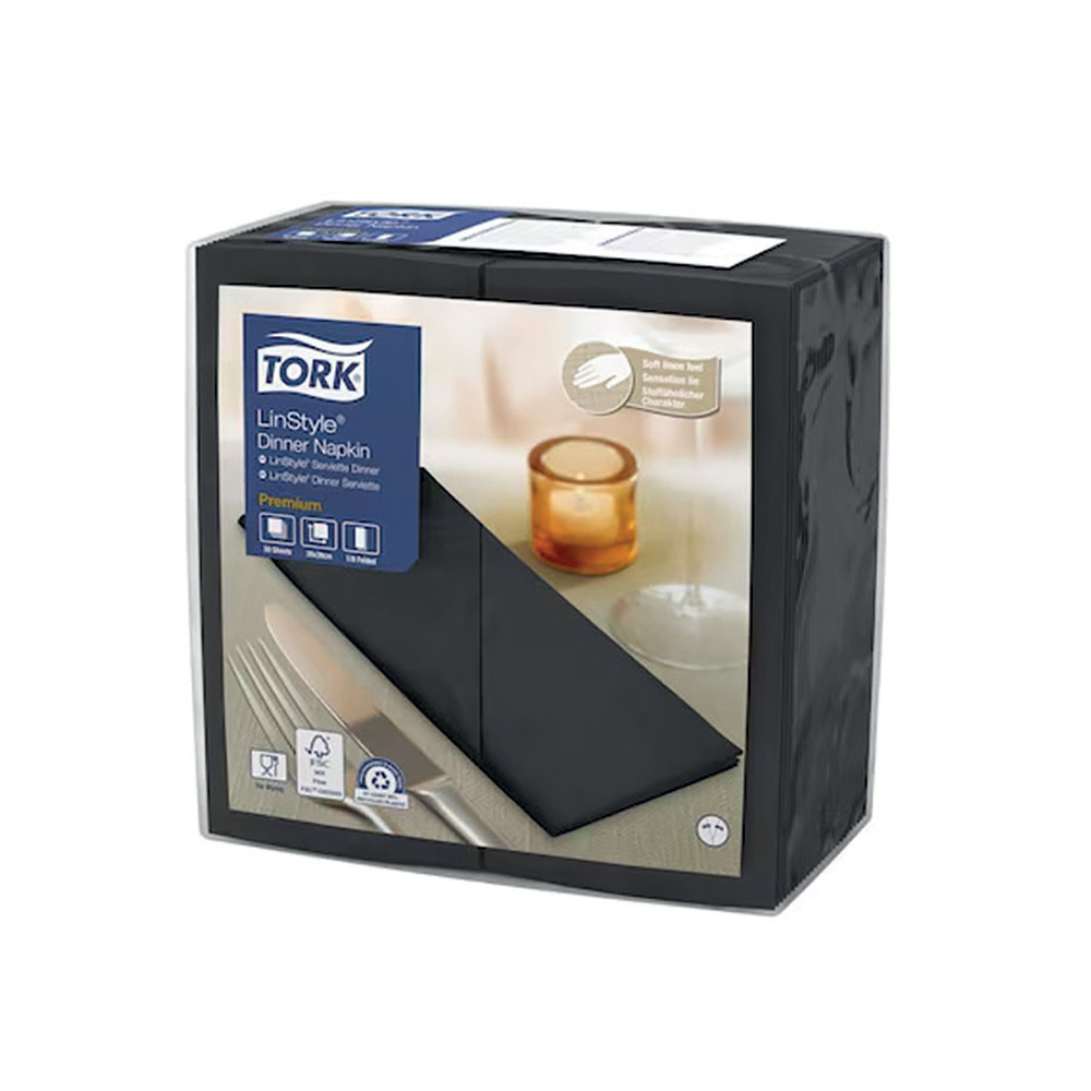 TORK Serviettes de table non tiss Dinner Linstyle Tork, pliage 1/8, coloris noir, le colis de 50