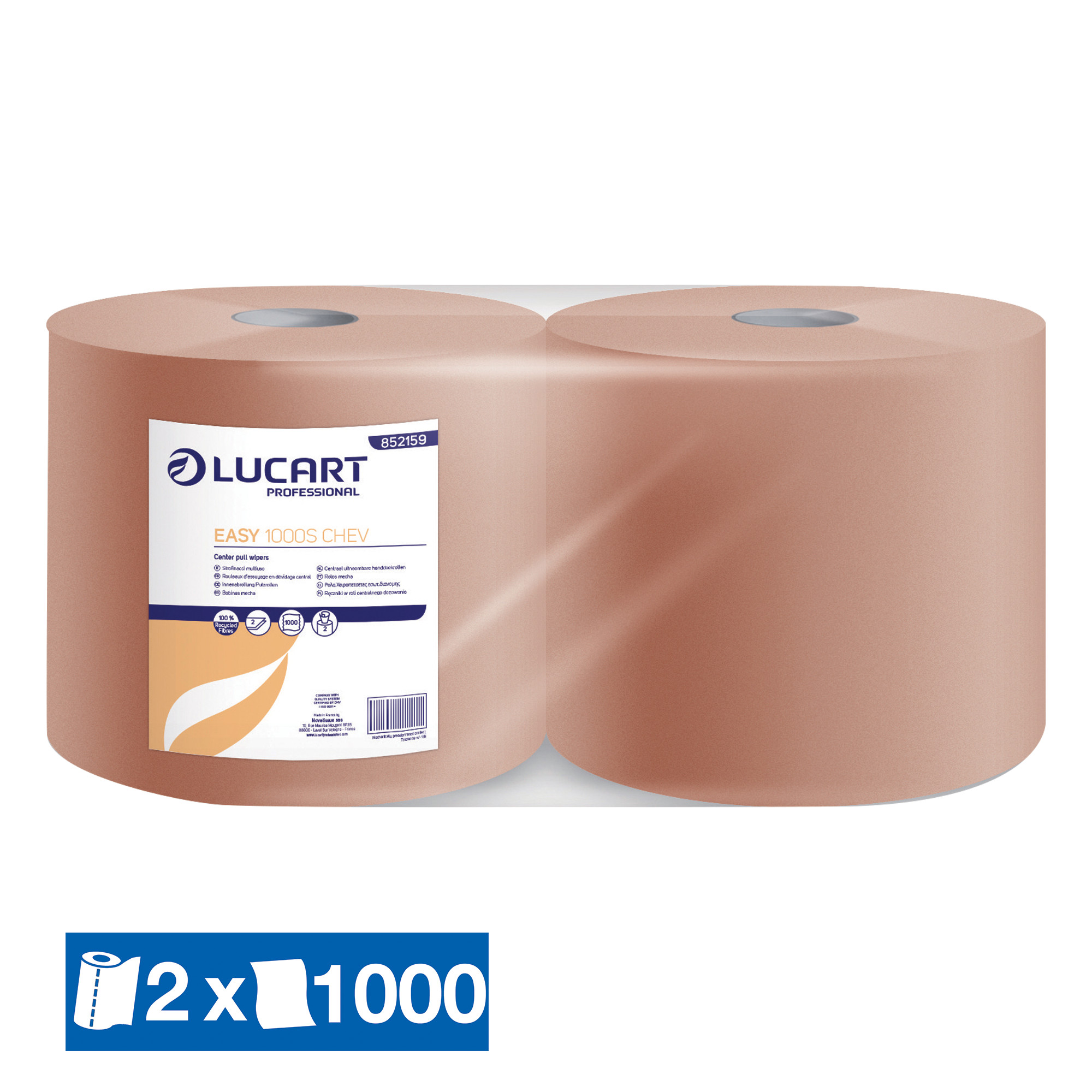 2 bobines d'essuyage chamois Lucart, 1000 formats