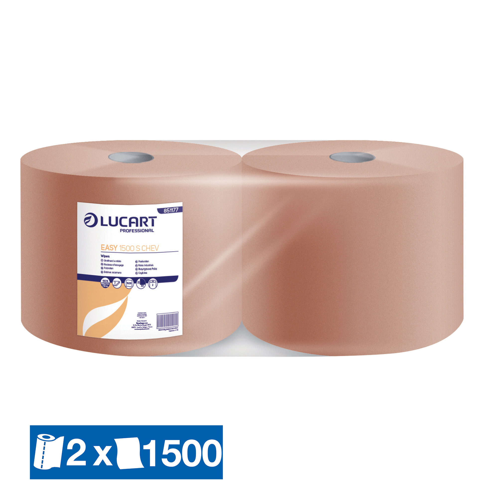 2 bobines d'essuyage chamois Eco Lucart, 1500 formats