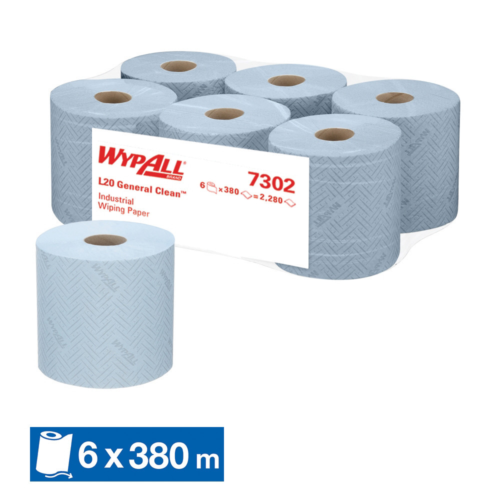 Bobine d'essuyage bleue Wypall L20 380 formats, lot de 6