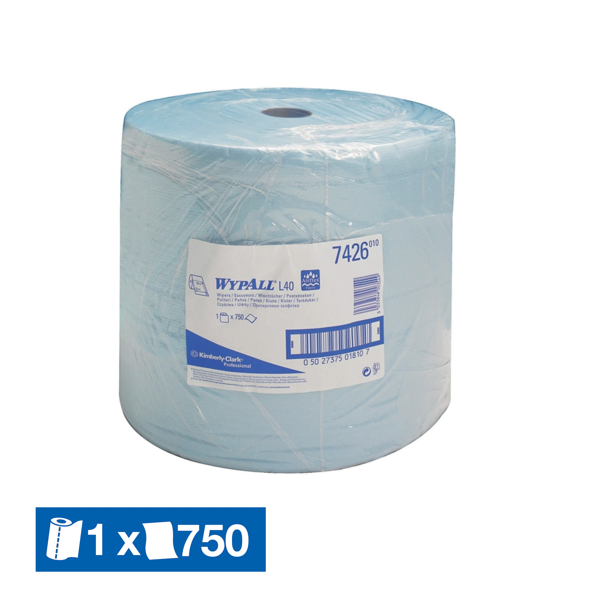 Bobine bleue d'essuyage à dévidage central Wypall L40 , 750 formats