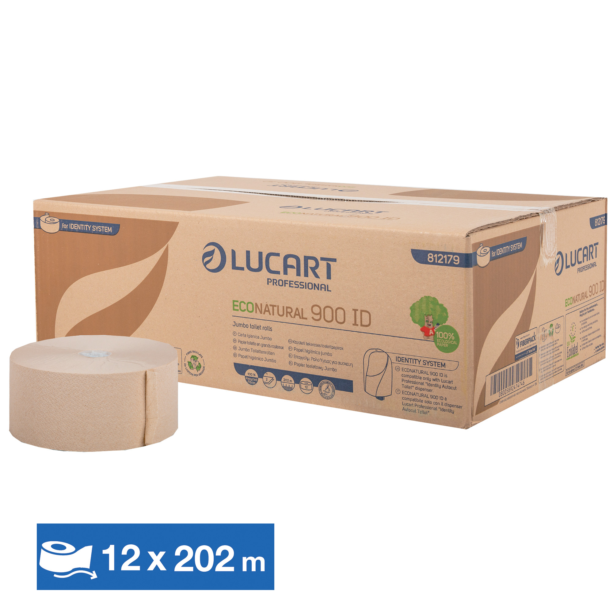 Papier toilette Lucart Identity EcoNatural, lot de 12 bobines