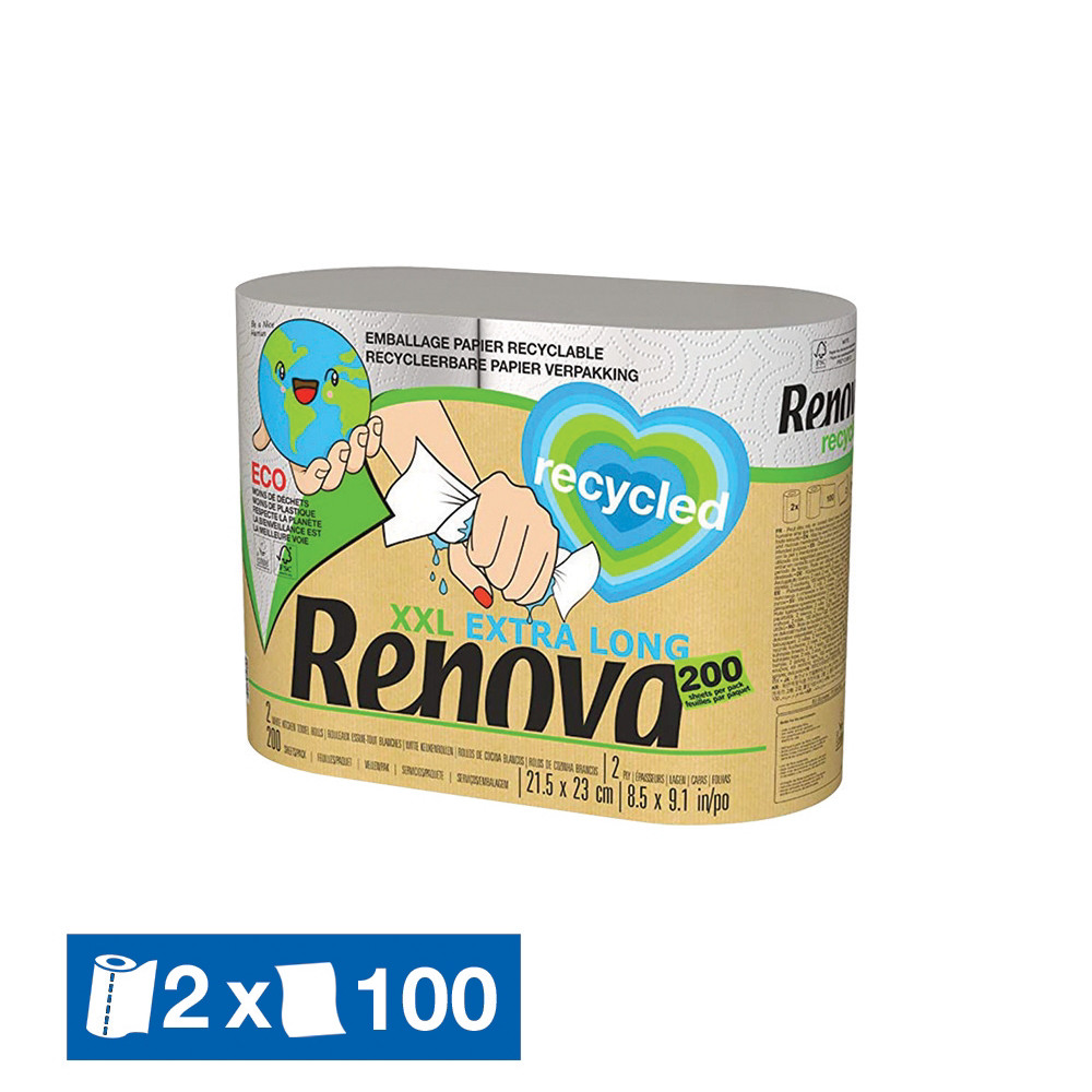 Essuie tout Renova 100% recyclé le lot de 2 rouleaux
