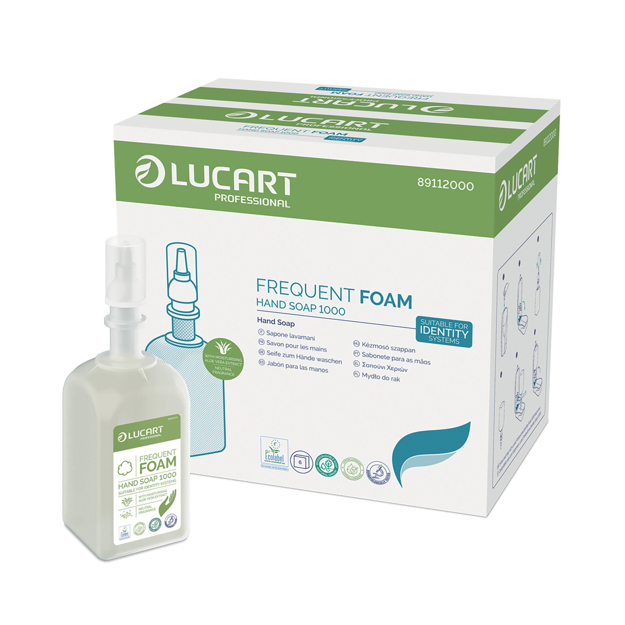 Cartouches savon mousse hypoallergénique Lucart 1 L, lot de 6