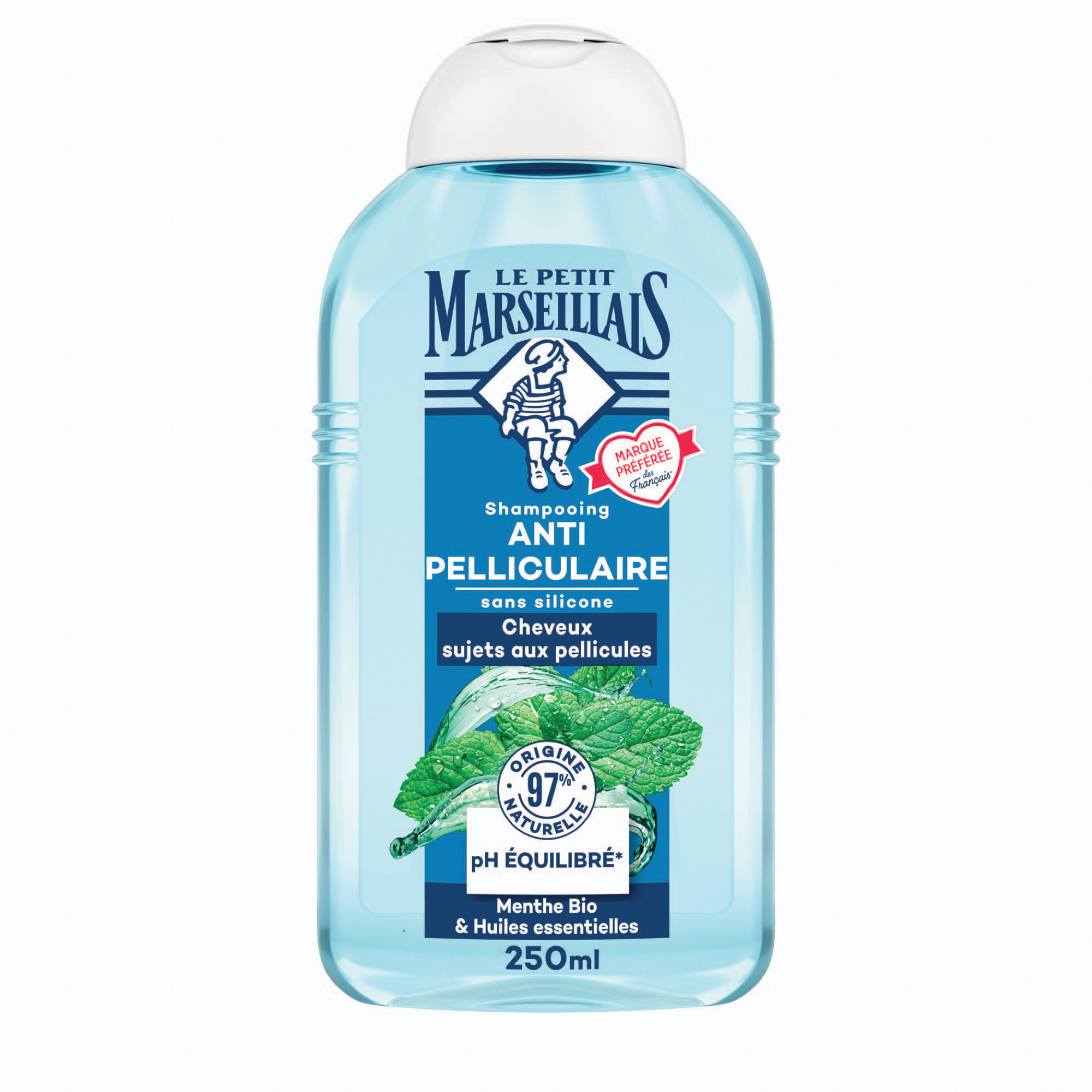 Shampooing Le Petit Marseillais anti pelliculaire parfum menthe bio et huiles essentielles, le flacon de 250 ml
