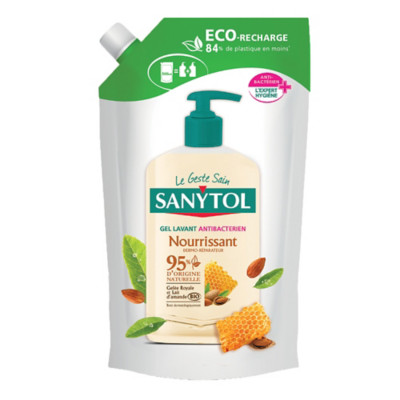 Gel lavant mains Sanytol antibactérien amande, recharge de 500 ml