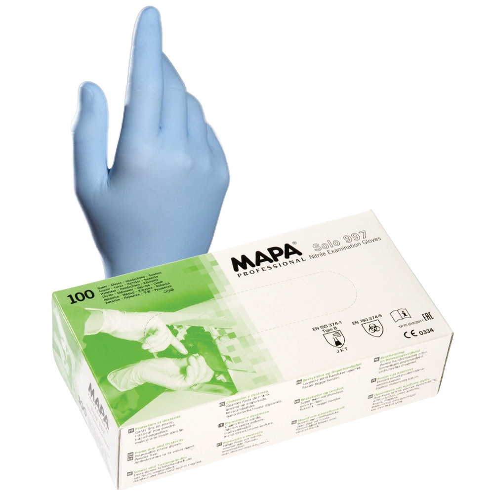 Gants jetables nitrile Mapa Solo 997 taille 9, boite de 100