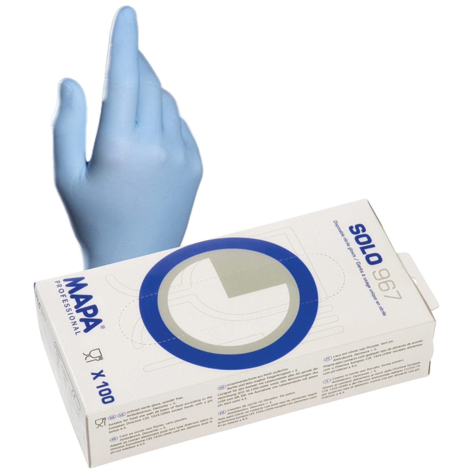 Gants jetables nitrile Mapa Solo 967 taille 7, boite de 100