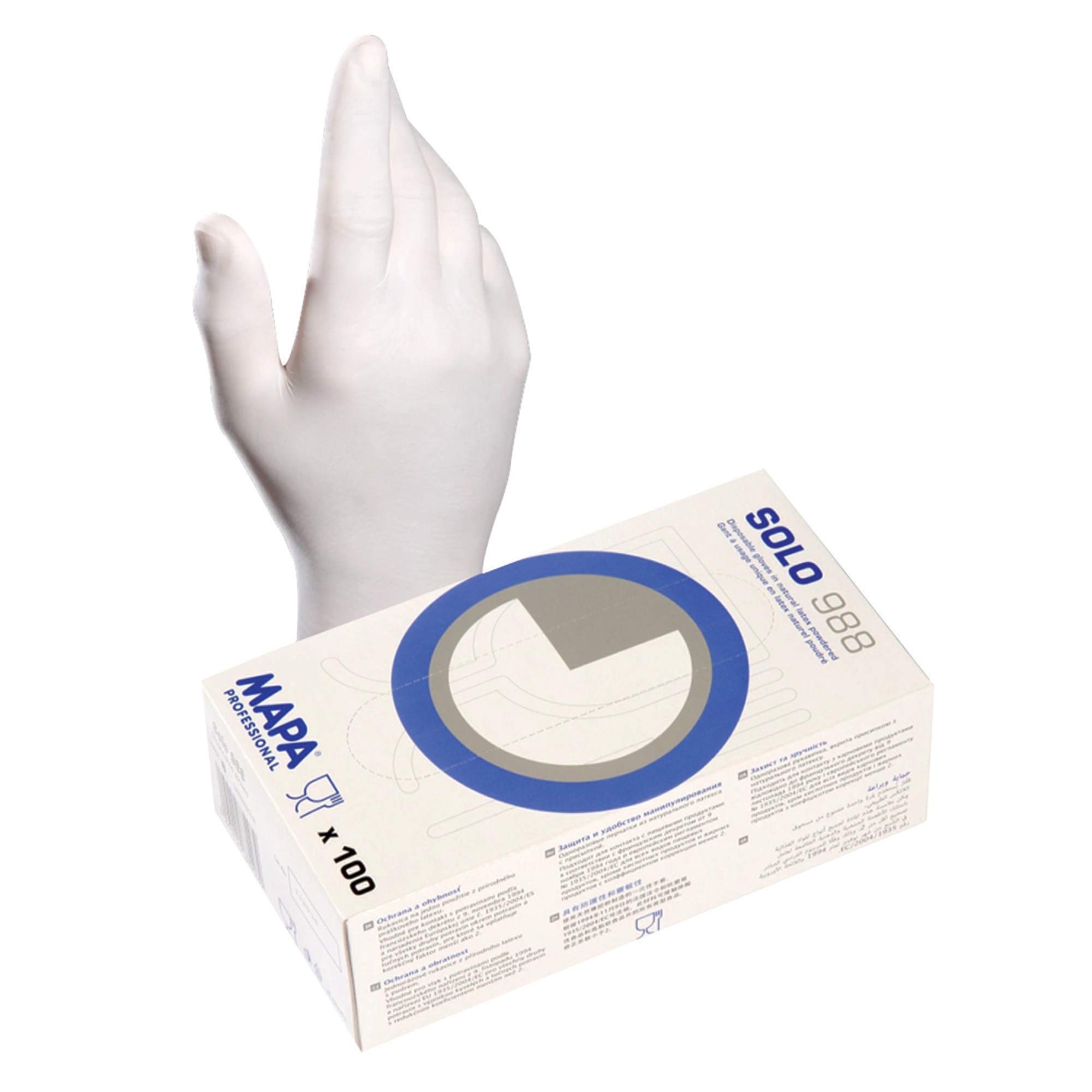 Gants jetables latex Mapa Solo 988 taille 7, boite de 100