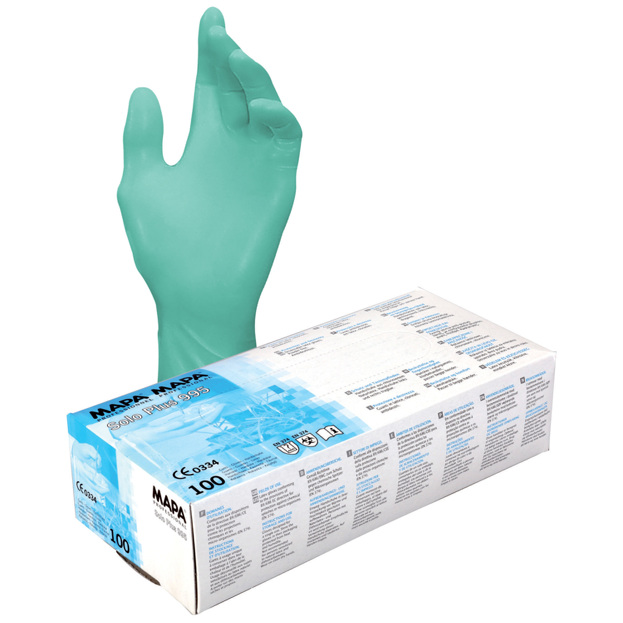 Gants jetables latex Mapa Solo 995 taille 7, boite de 100