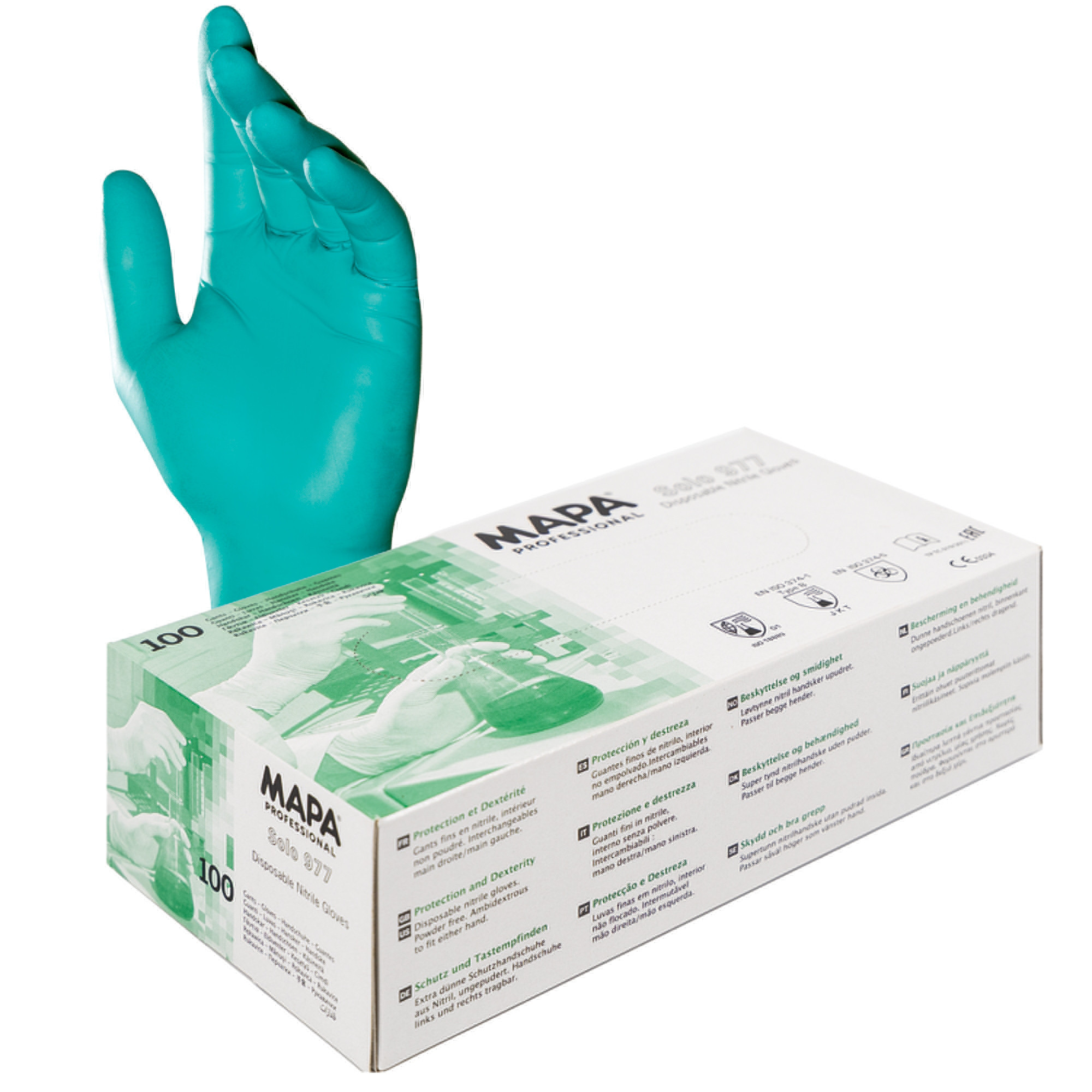 Gants jetables nitrile Mapa Solo 977 taille 9, boite de 100