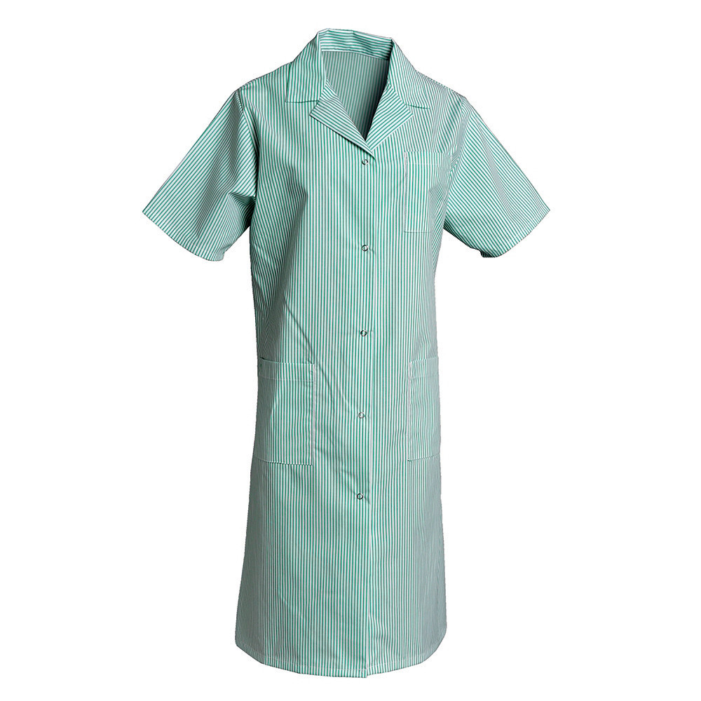 Blouse professionnelle femme vert et blanc en polycoton, manches courtes, taille 40/42