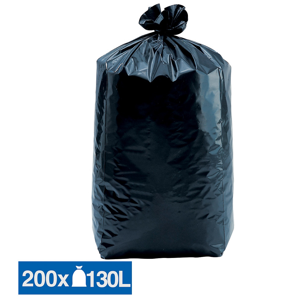 JET'SAC Sacs poubelle dchets lgers noirs 130 L, lot de 200