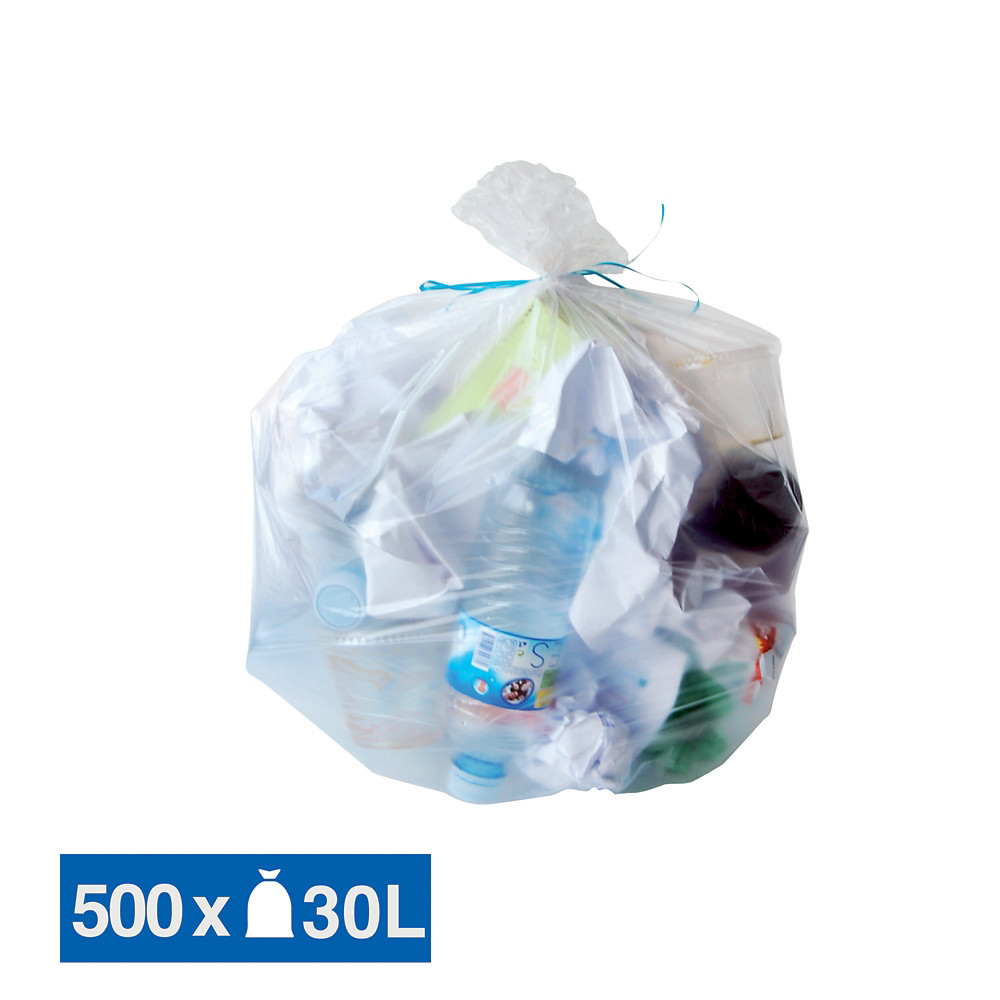 Sacs poubelle dchets lgers 1er prix translucides 30 L, lot de 500