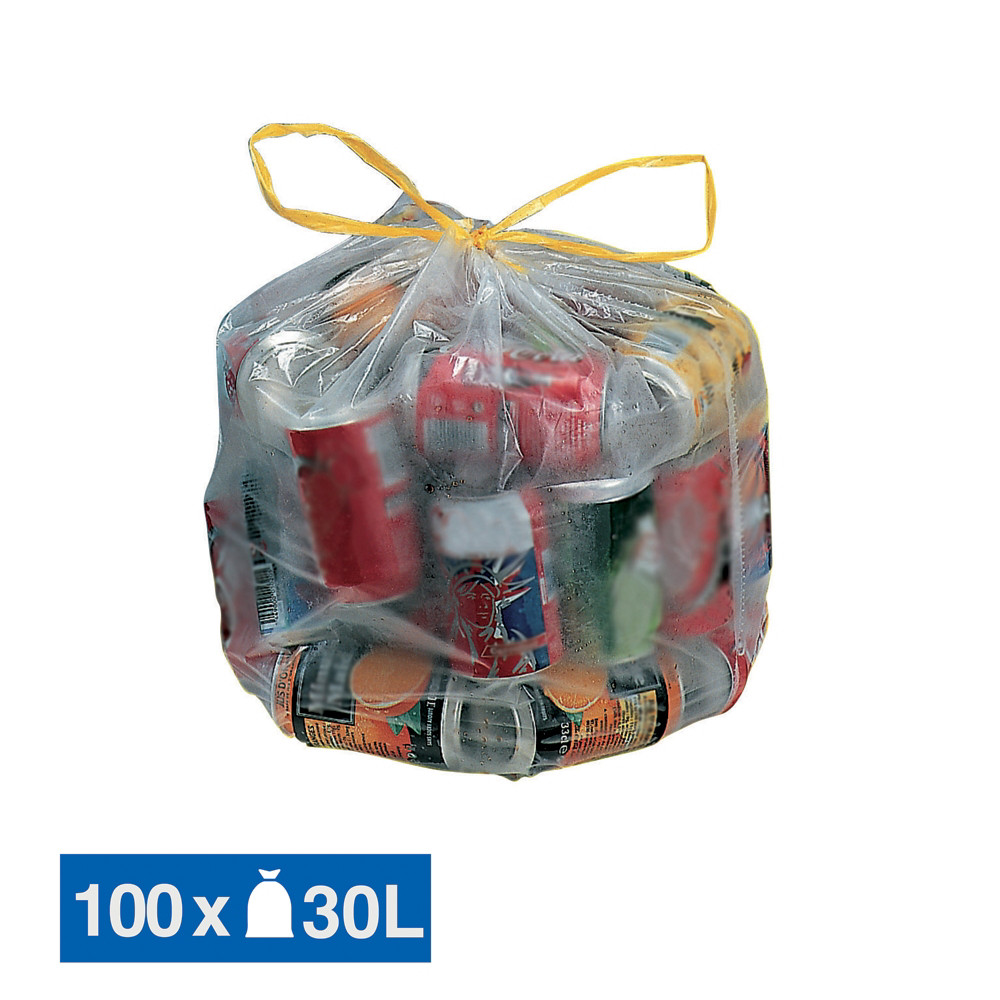 JET'SAC Sacs poubelle dchets courants poignes coulissantes transparents 30 L, lot de 100