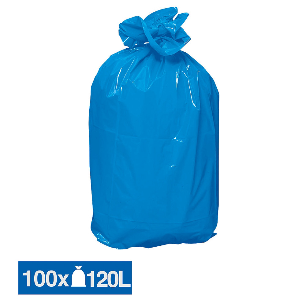 Sacs poubelle dchets lourds bleus 120 L, lot de 100
