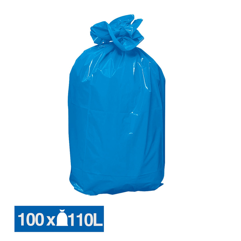 Sacs poubelle dchets lourds bleus 110 L, lot de 100