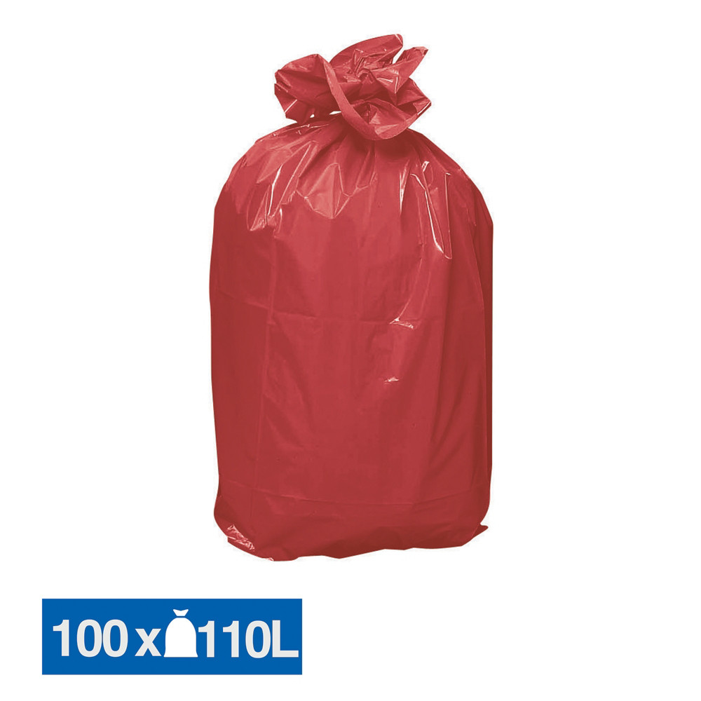 Sacs poubelle dchets lourds rouges 110 L, lot de 100