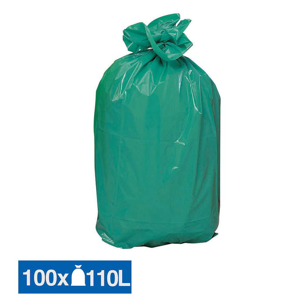 Sacs poubelle dchets lourds verts 110 L, lot de 100