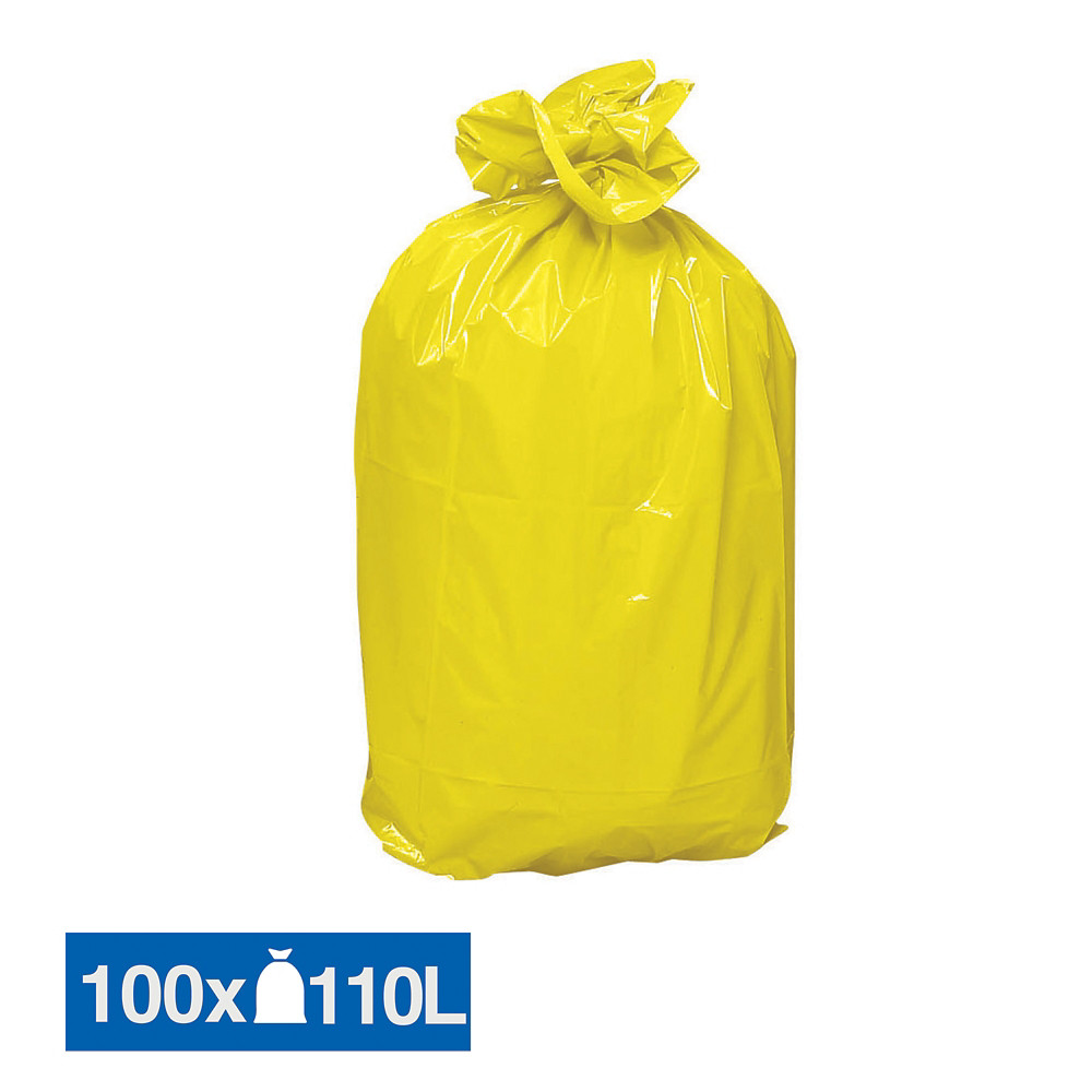 Sacs poubelle dchets lourds jaunes 110 L, lot de 100