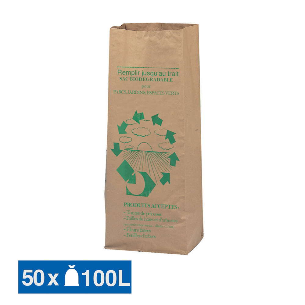 Sacs biodgrables compostables en kraft dchets verts 100 L, lot de 50