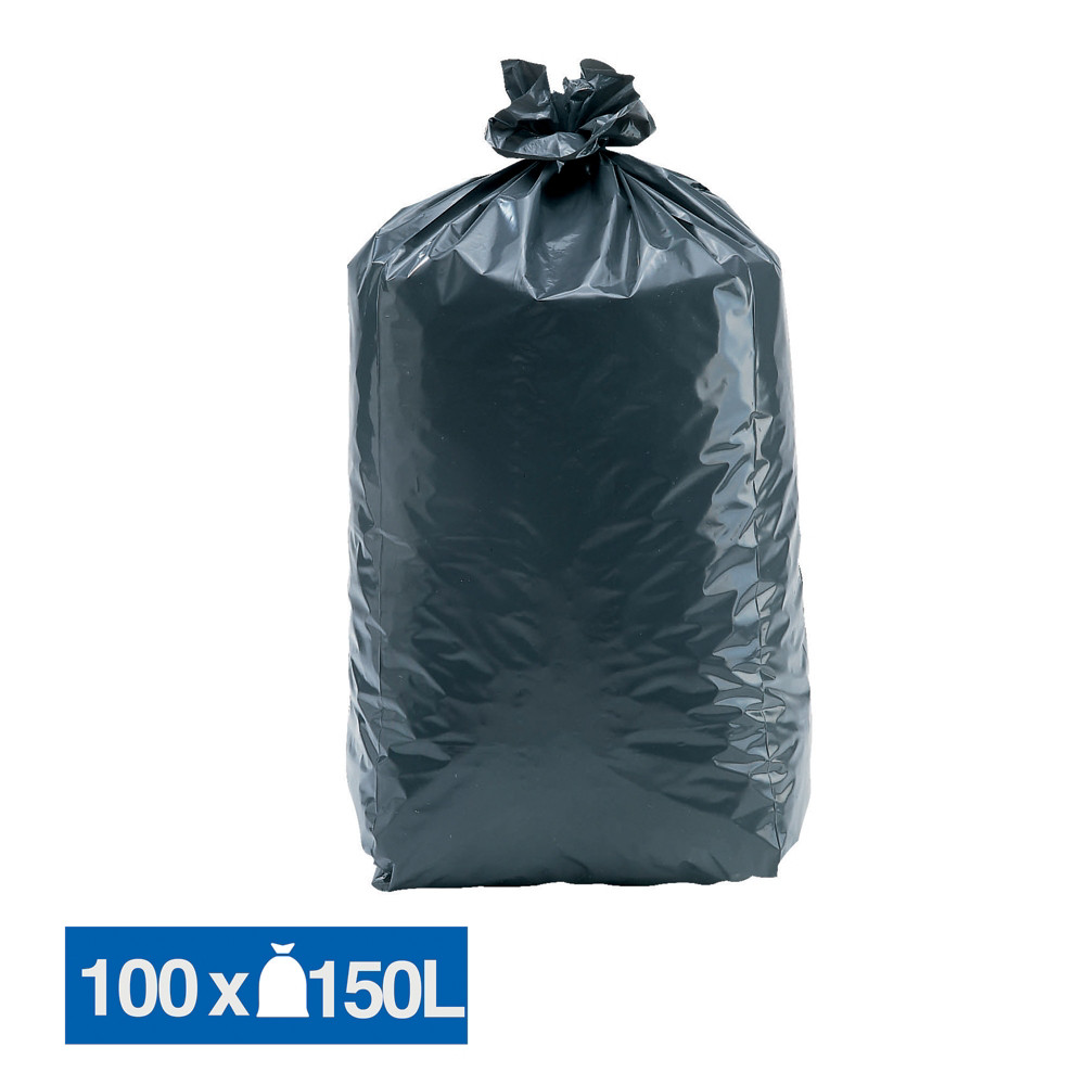 JET'SAC Sacs poubelle dchets lourds Tradition qualit paisse gris 150 L, lot de 100