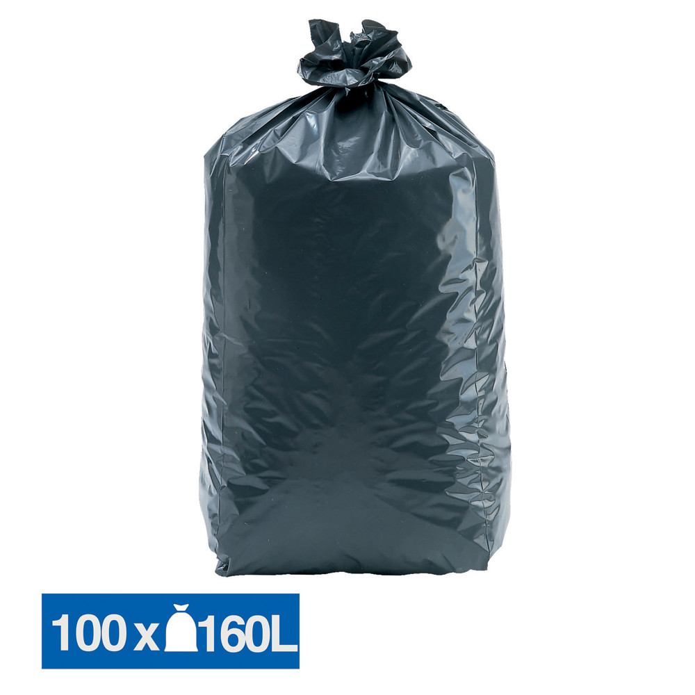 JET'SAC Sacs poubelle dchets lourds Tradition qualit paisse gris 160 L, lot de 100