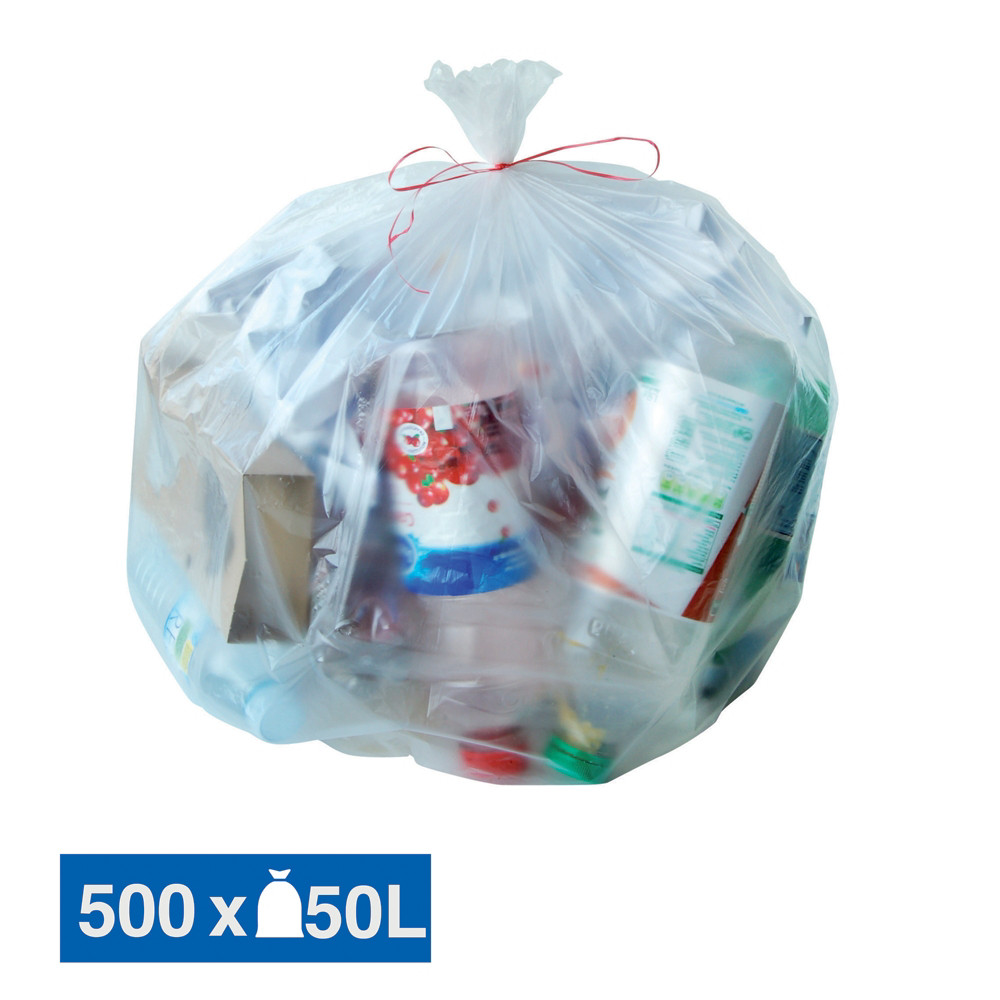 Sacs poubelle dchets lgers 1er prix translucides 50 L, lot de 500