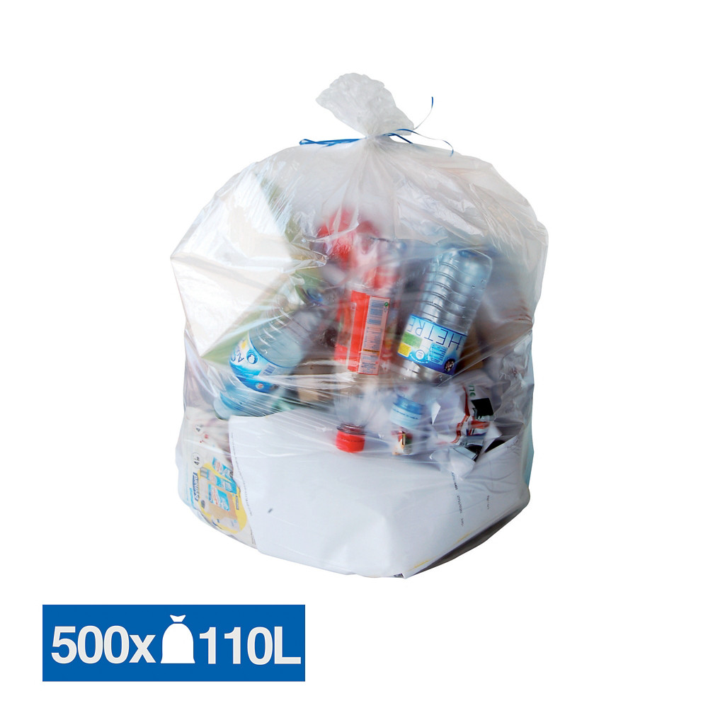 Sacs poubelle dchets lgers 1er prix translucides 110 L, lot de 500