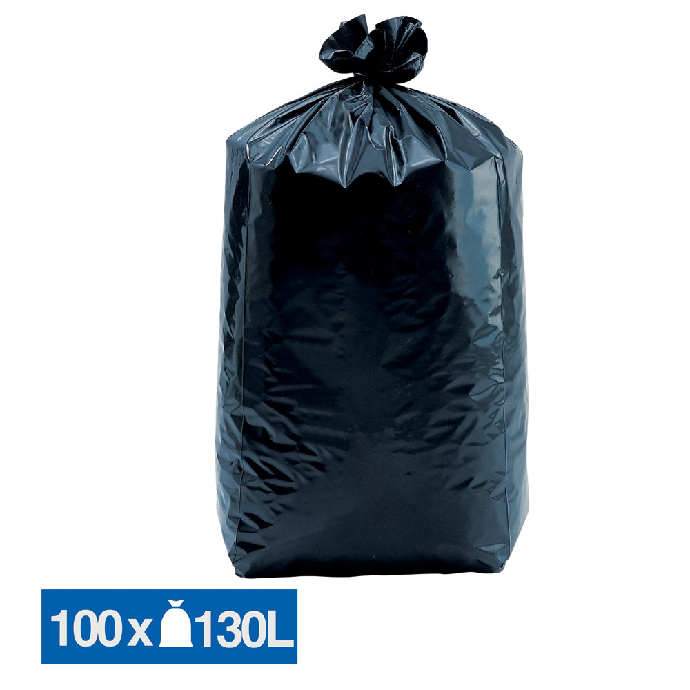 JET'SAC Sacs poubelle dchets lgers noirs 130 L, lot de 100