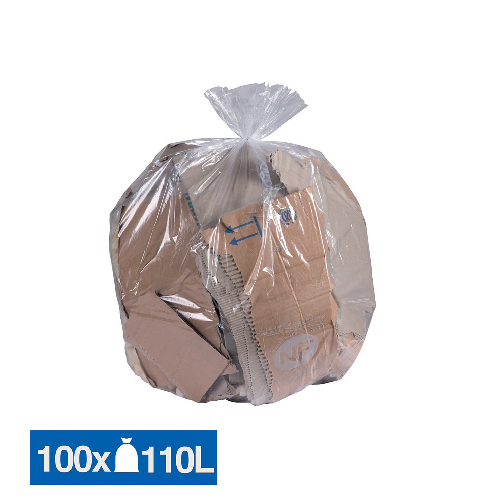 JET'SAC Sacs poubelle dchets courants transparents 110 L, lot de 100
