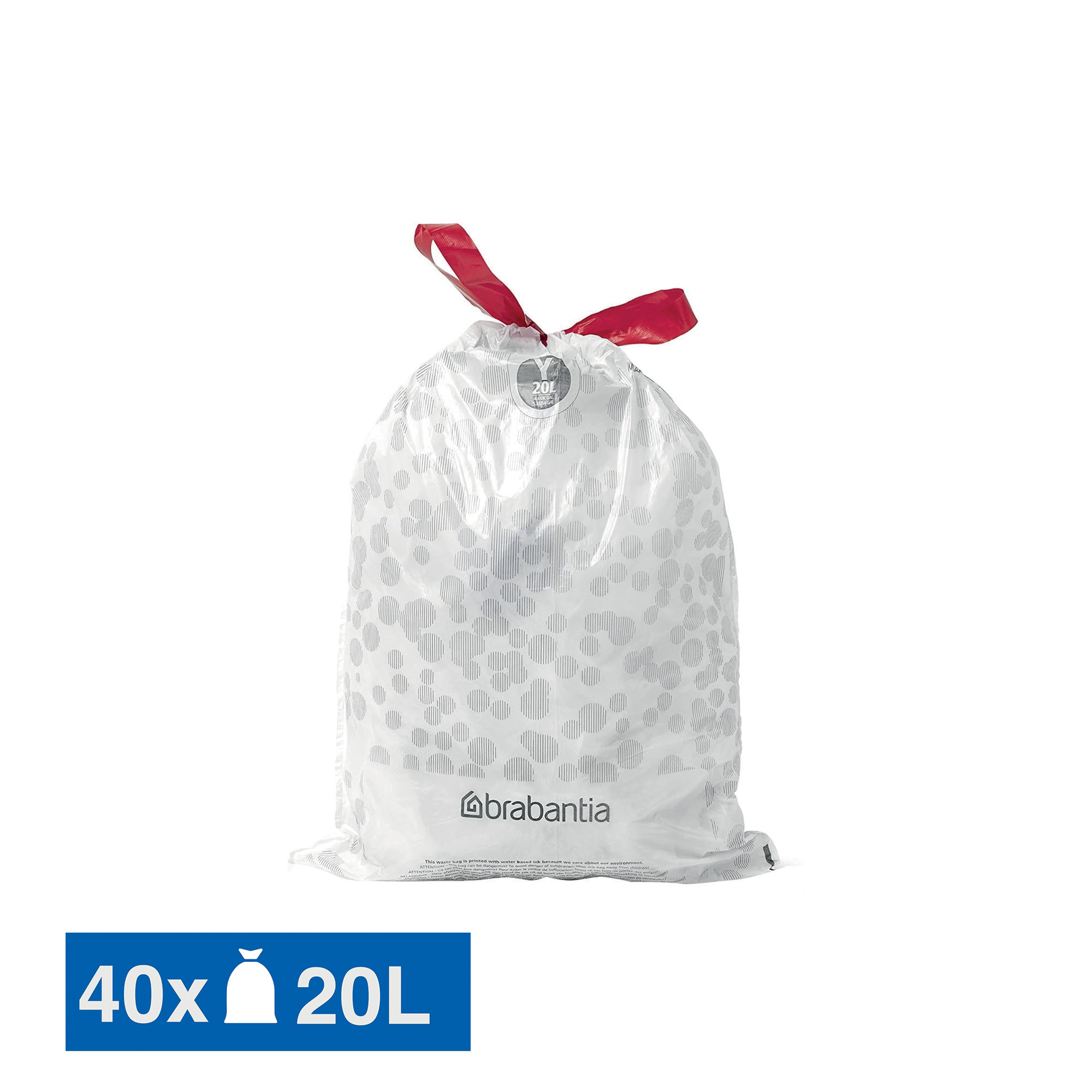 Sacs poubelle déchets courants Brabantia poignées coulissantes blancs 20 L, lot de 40