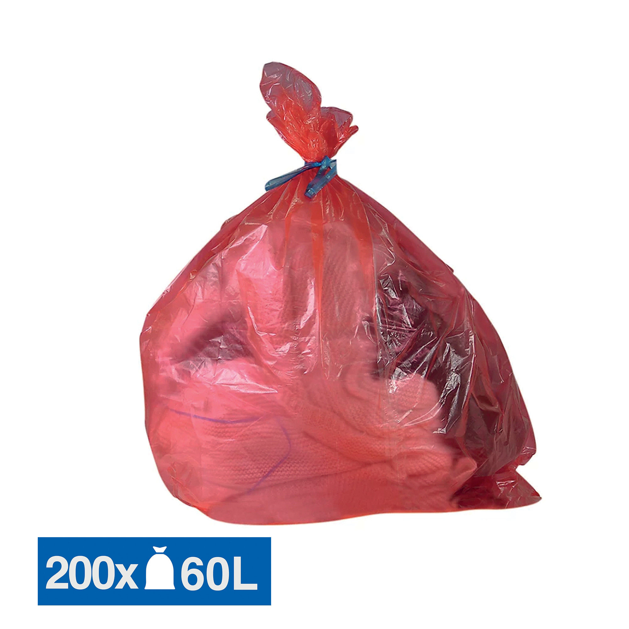 Sacs hydrosolubles eau froide rouges 60 L, lot de 200