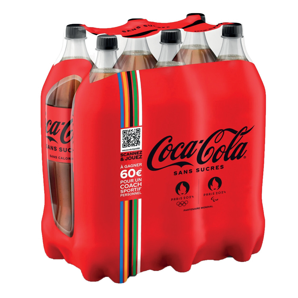 COCA-COLA Soda Coca-Cola zro sucres, en bouteille, lot de 6 x 1,25 L